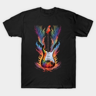 Electric guitar, rainbow fire T-Shirt